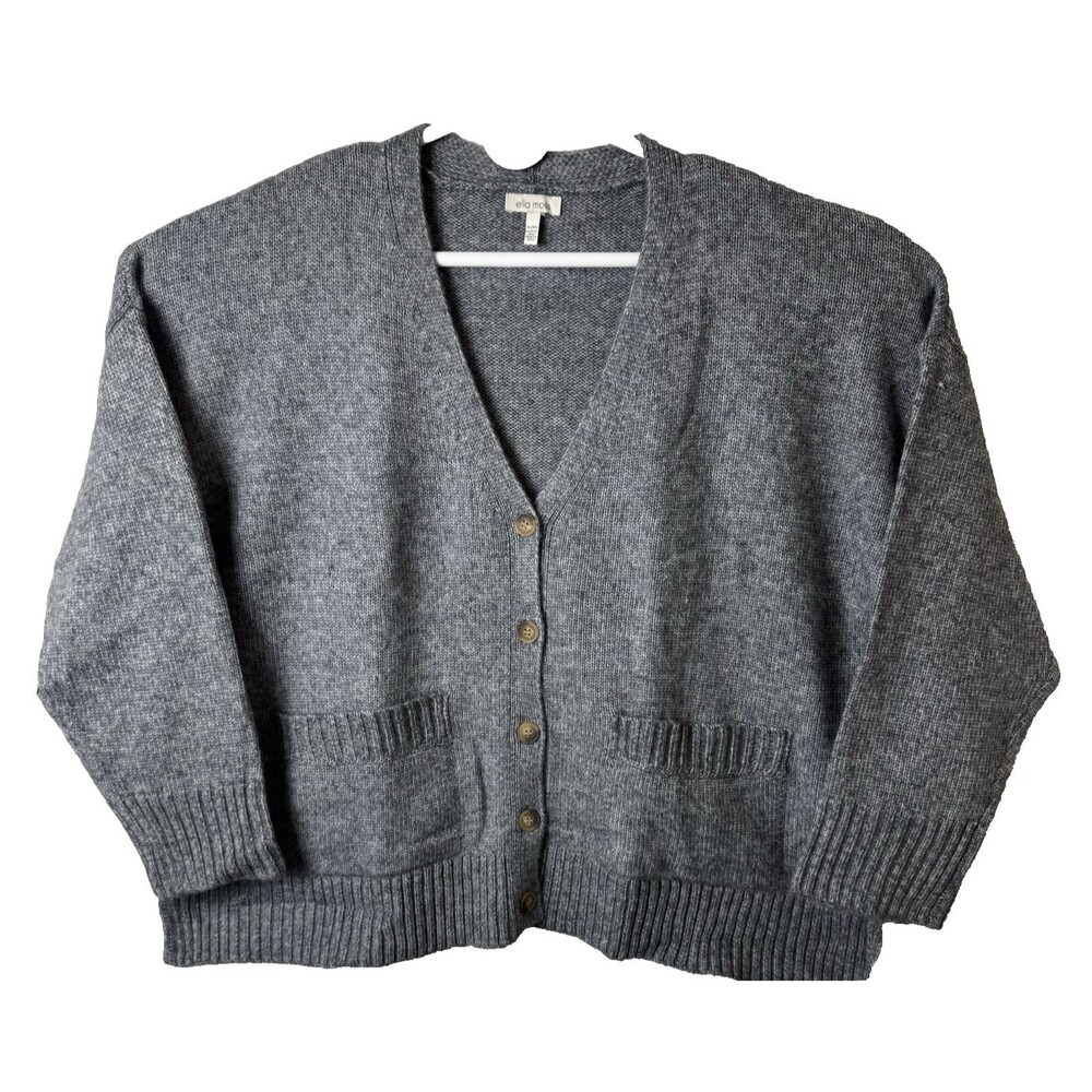 Ella Moss Womens Size X-Large Cardigan Gray Relaxed Boyfriend Button Front XL